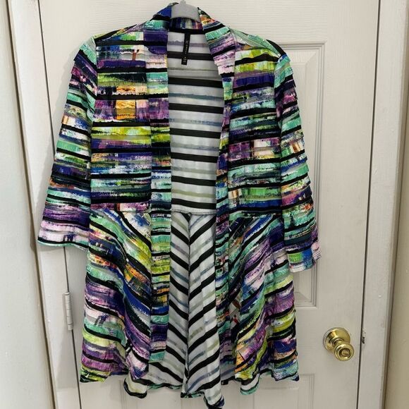 IC by Connie K Artsy Open Front Cardigan Size Medium Colorful Lagenlook Funky - Picture 1 of 8